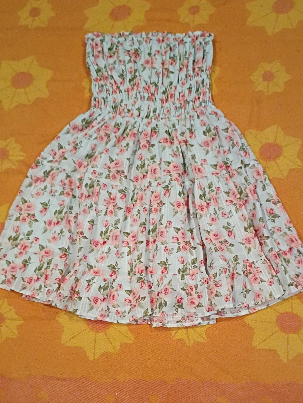 Thirty Thirty LA Baby Blue Pink Strapless Floral Dress XS